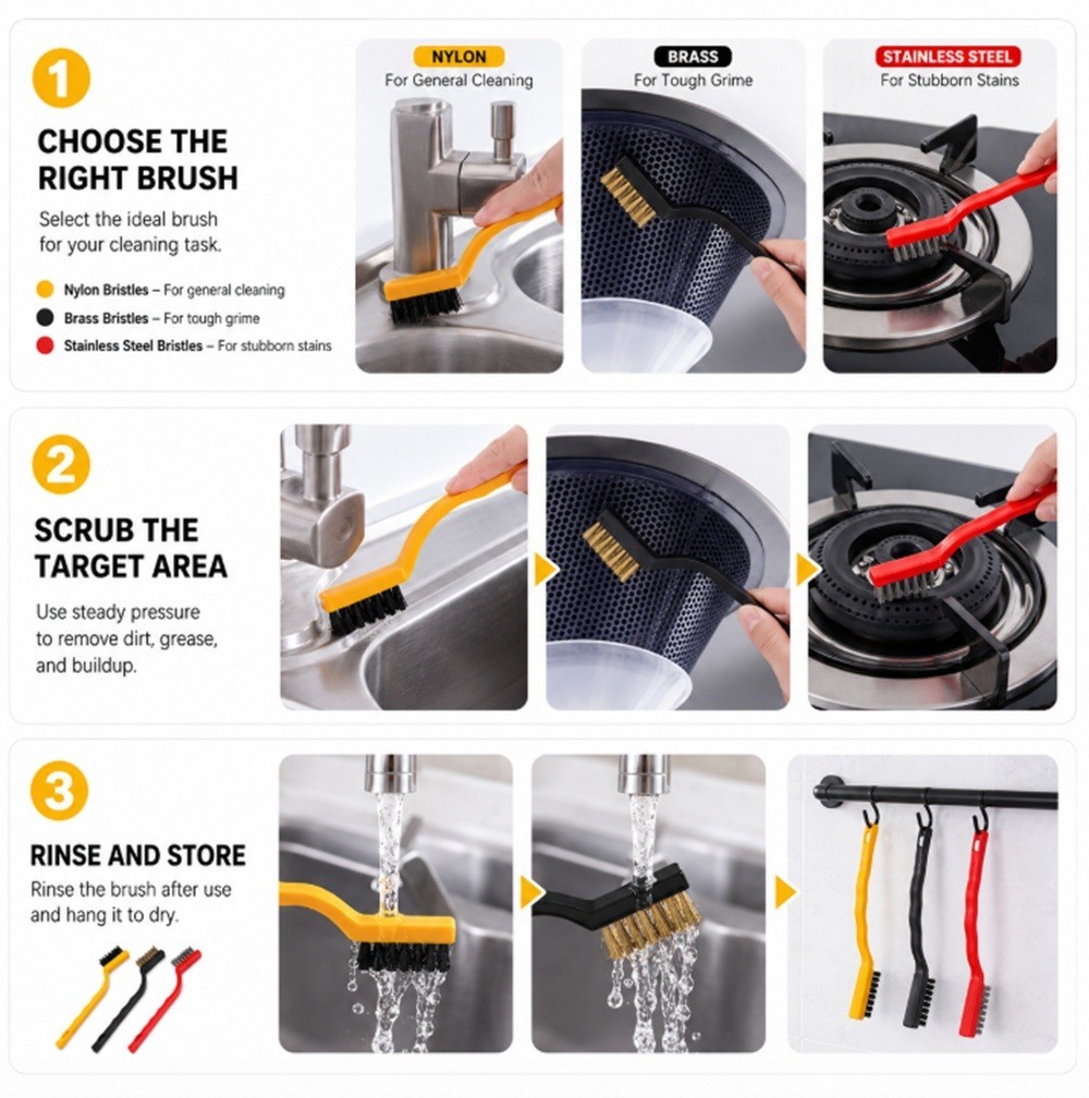 3 Gas Stove Cleaning Brush– Kitchen Scrub Wire Scrubber for Tough Grease Removal