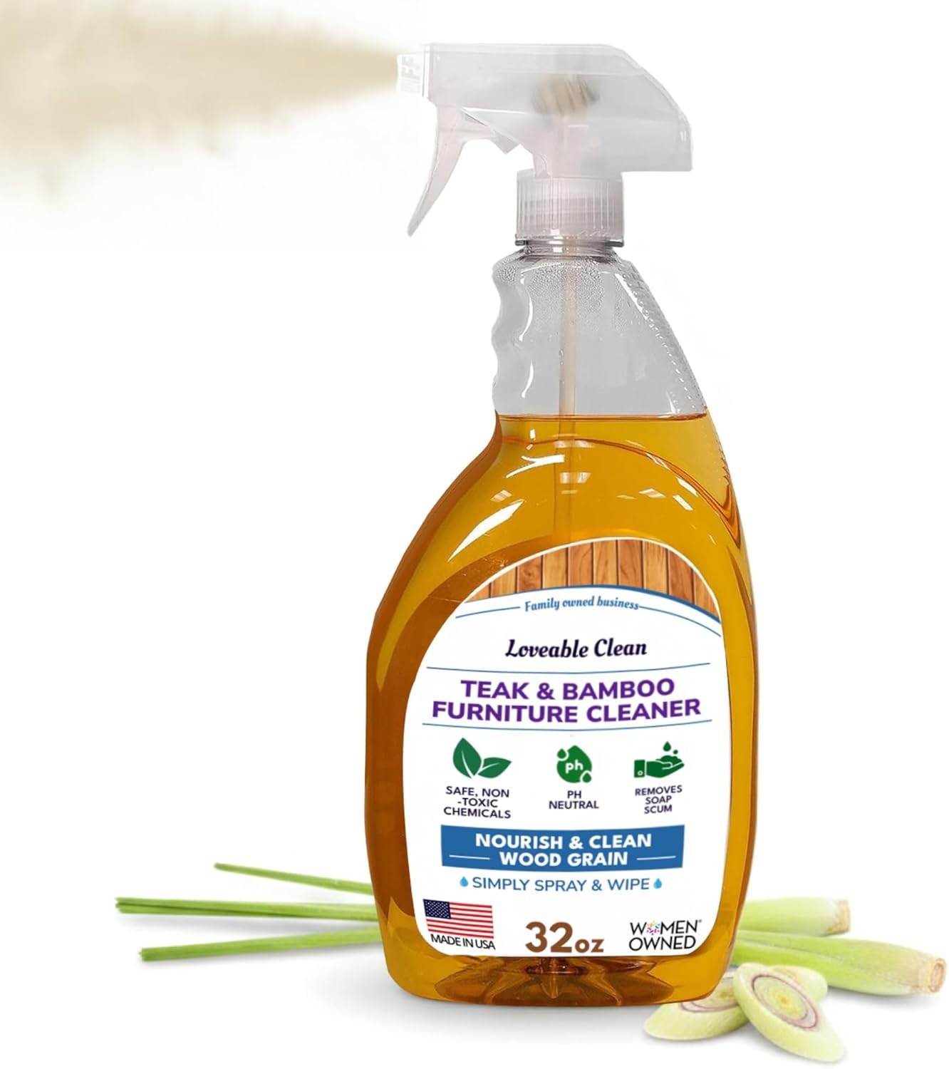 32 oz Lemongrass Teak Cleaner Spray – EPA Safer Choice for Wood Furniture