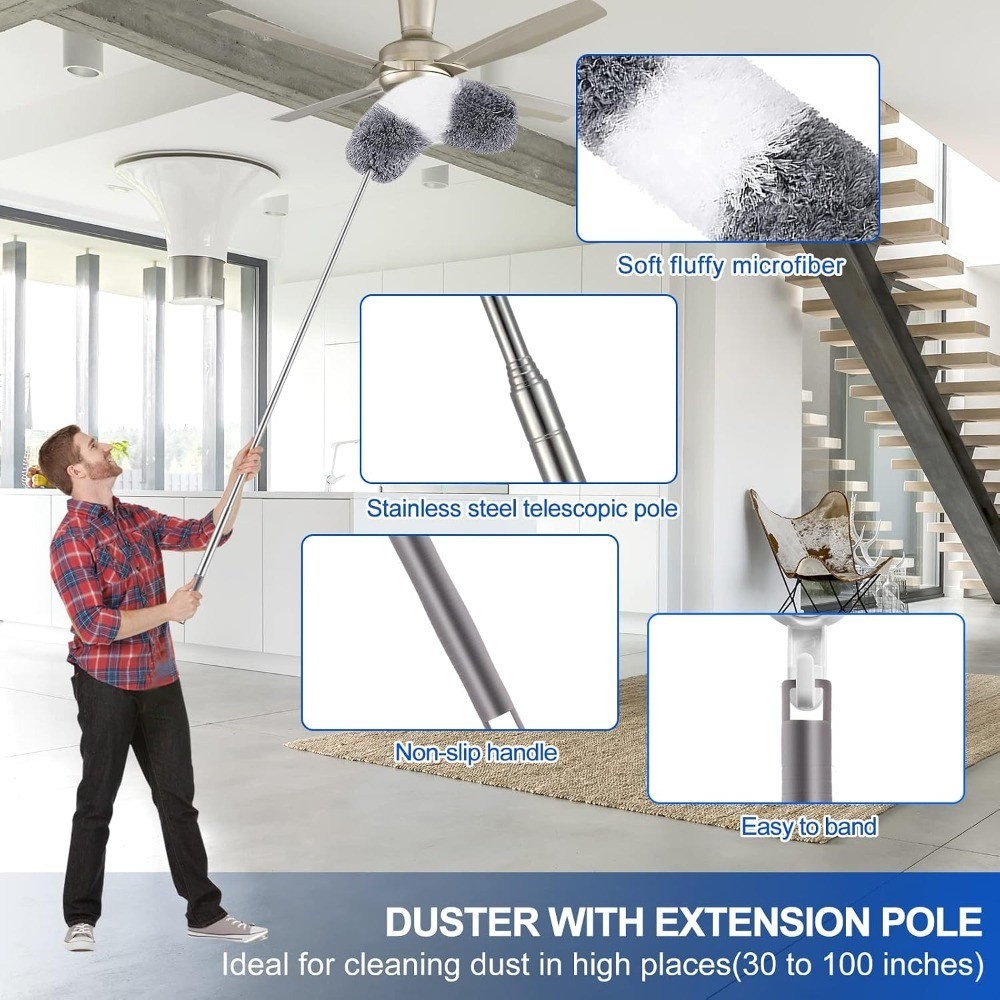 Microfiber Duster Kit (11PCS) – Washable Dusters with Extension Pole (30 to 100