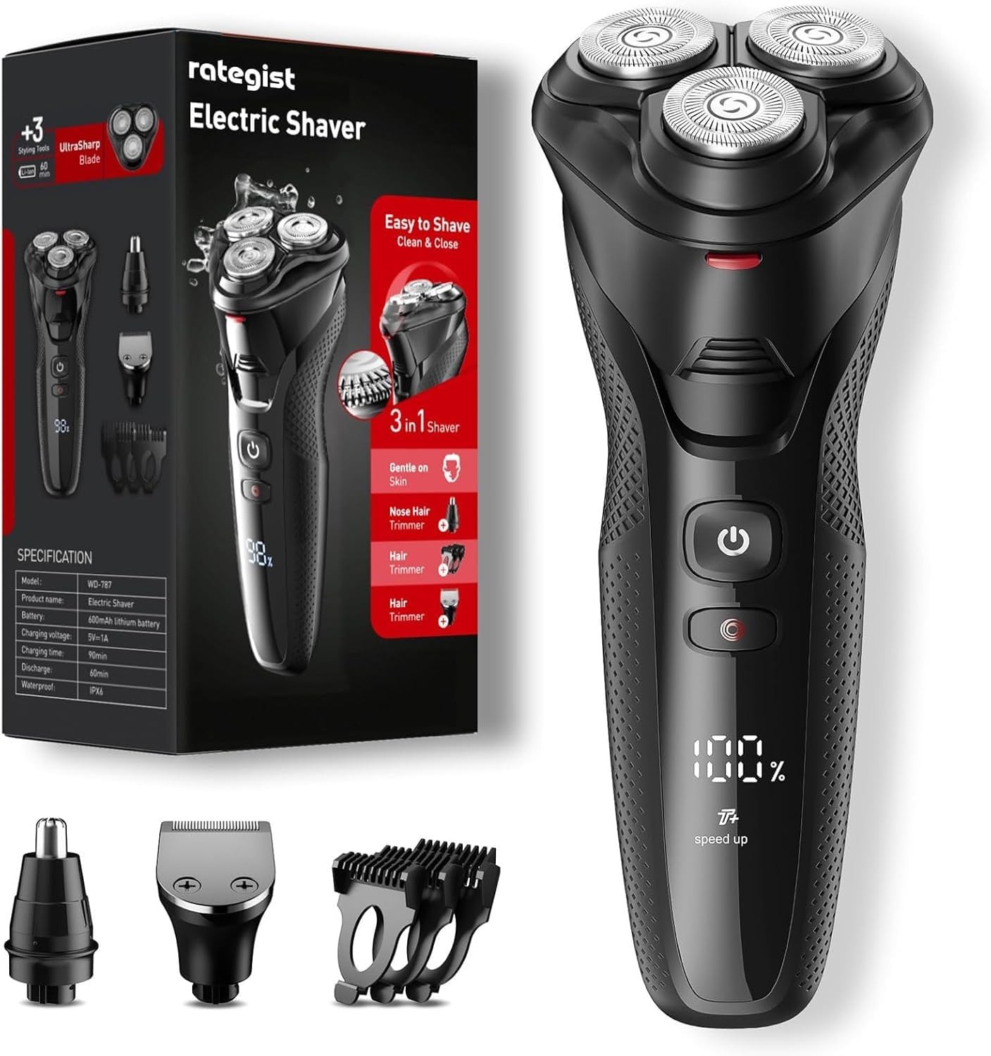 rategist 3-in-1 Electric Razor for Men: IPX7 Waterproof Razors for Men – USB-C