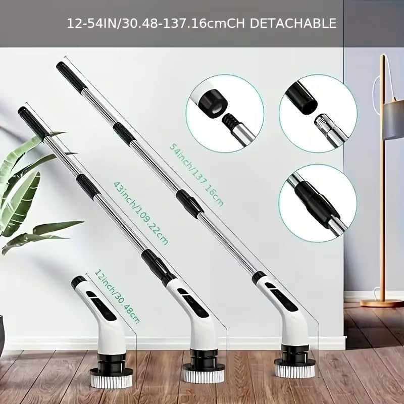 Limpiador eléctrico giratorio con mango ajustable y 8 cepillos para baño, Nuevo