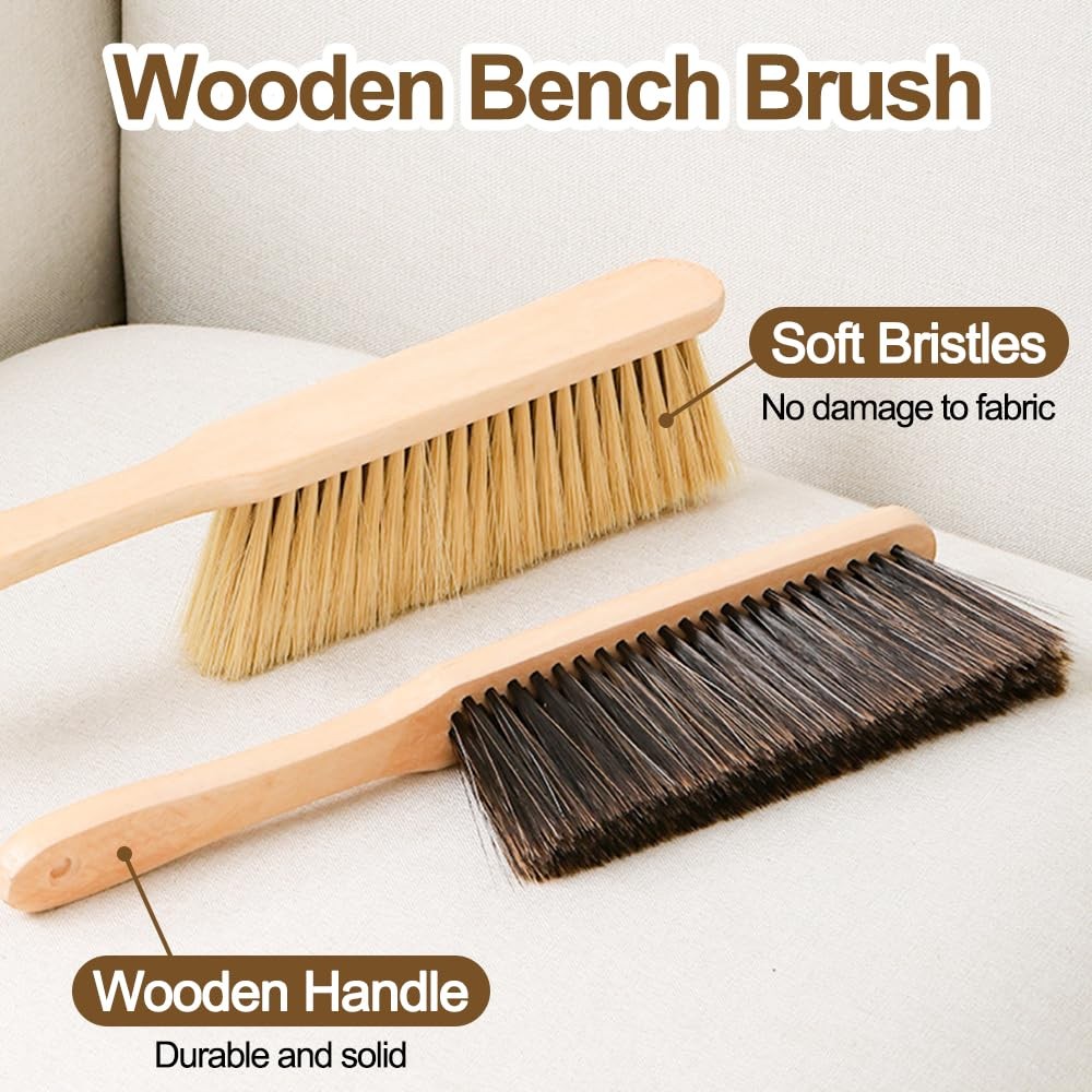 2 Pieces Wooden Dust Brush Hand Broom, Bench Brushes with Bristles, Handle Ha…