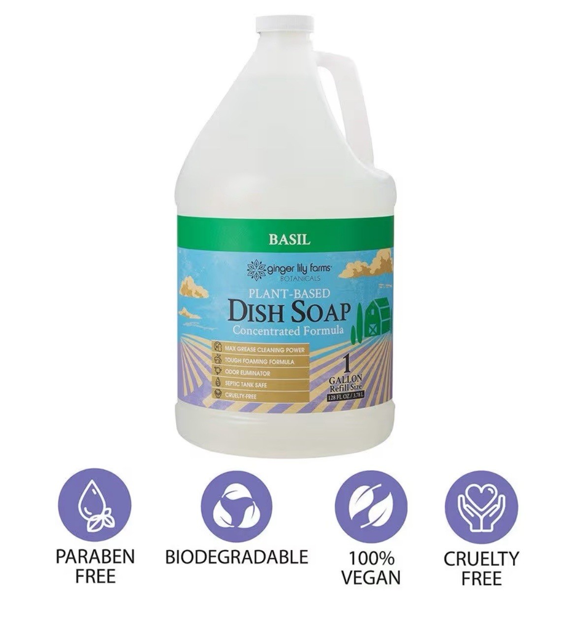 1 Gallon Fresh Basil Dish Soap Refill Plant-Based Liquid Bulk 128oz Natural