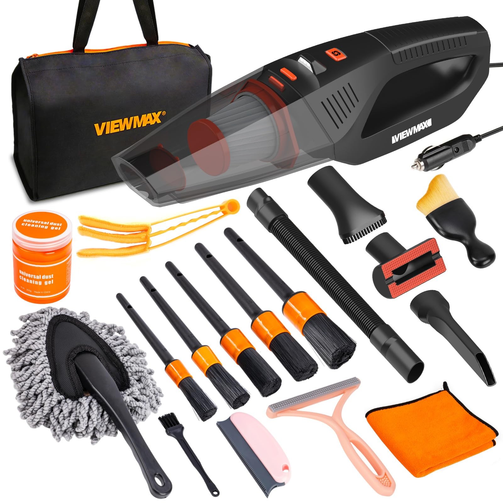 Car Cleaning Kit 19Pcs, Car Interior Detailing Kit with 12000PA High Power Ha…