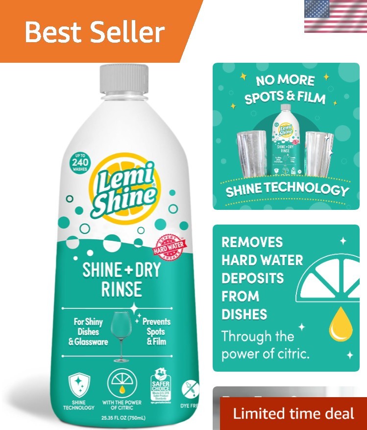 Shine and Dry Natural Dishwasher Rinse Aid – Hard Water Stain Remover – 25.35…