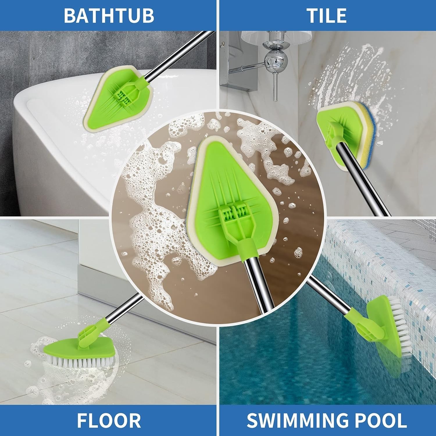 Luxury 2-in-1 Cleaning Brush Set with Extendable 37” Handle for Shower & Bathtub