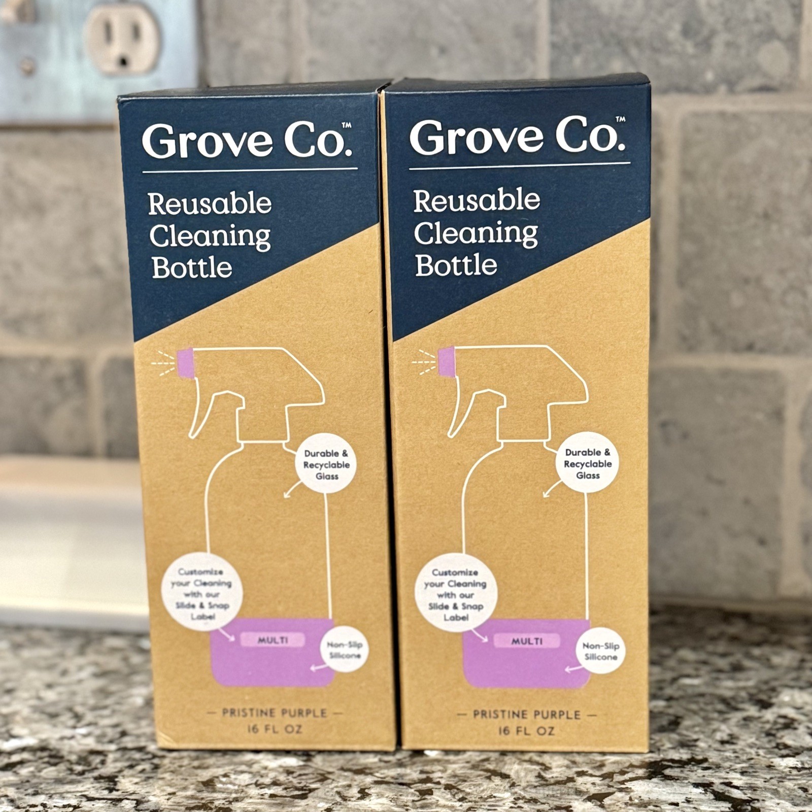 [2 PACK] Grove Co. Reusable Cleaning Glass Spray Bottle 16fl oz Capacity Purple
