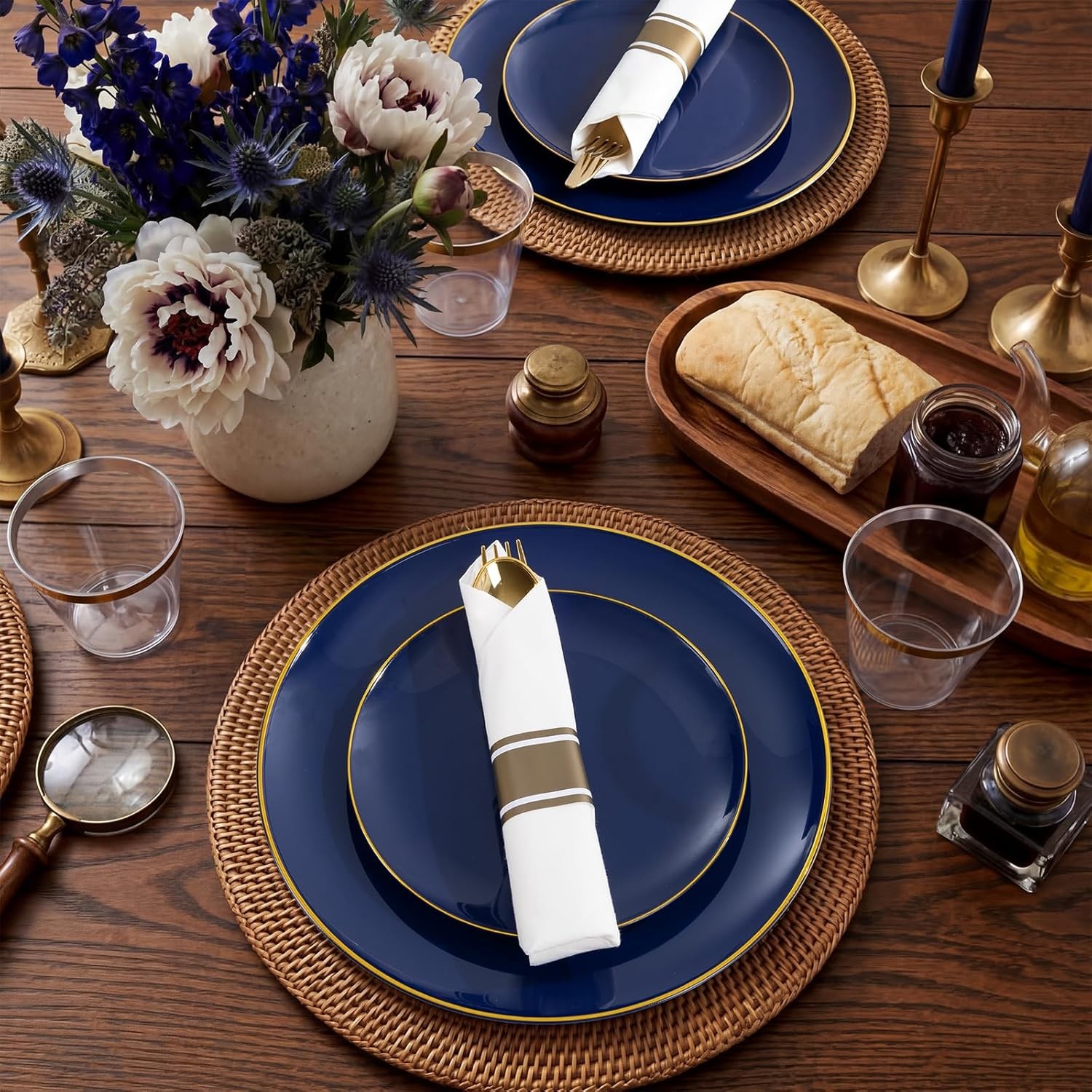 KIRE 175Pcs Blue Plastic Plates – Navy Blue Plates Disposable – 25 for Dinner