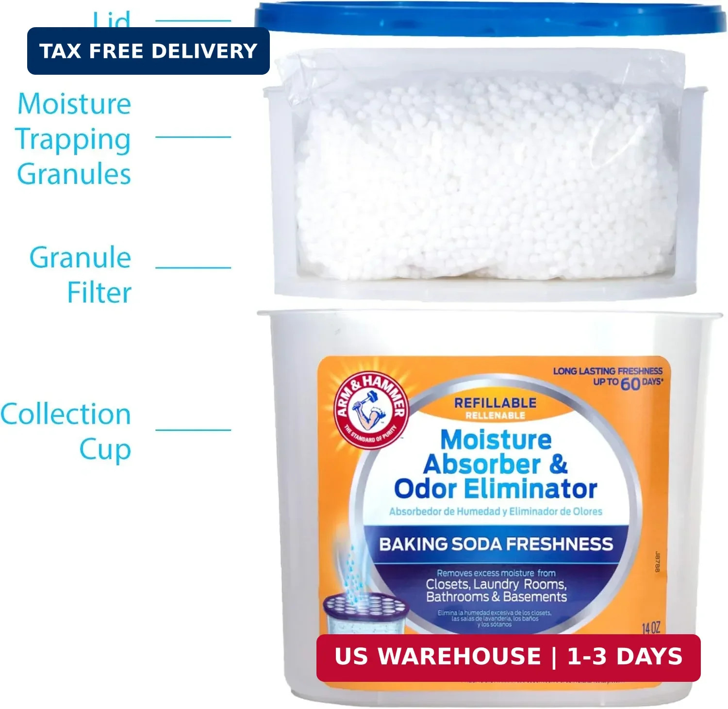Arm & Hammer Fragrance Free Refillable Moisture Absorber and Odor Eliminator 14