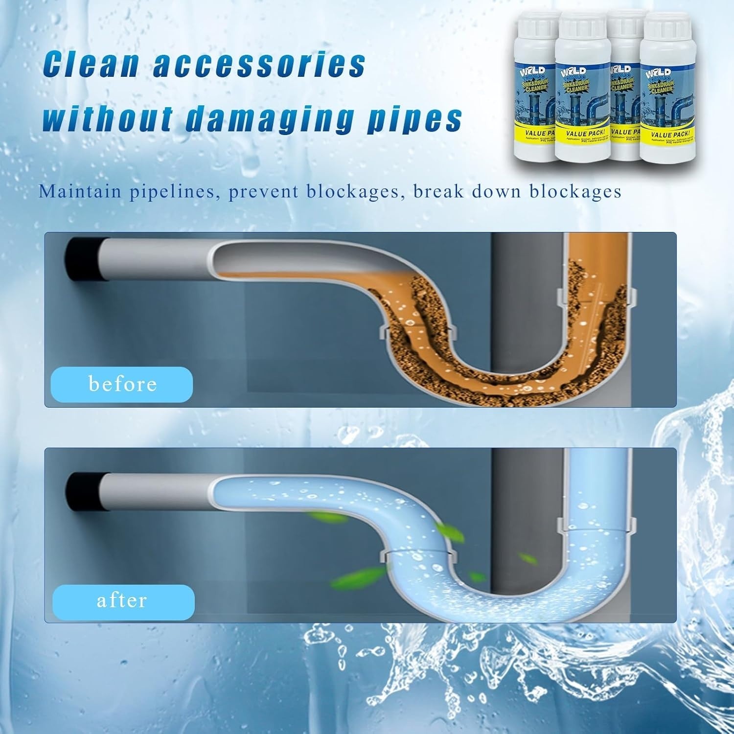 Wild Tornado Pipe Dredge, Powerful Sink& Drain Cleaner Powder,Fast Foaming Drain