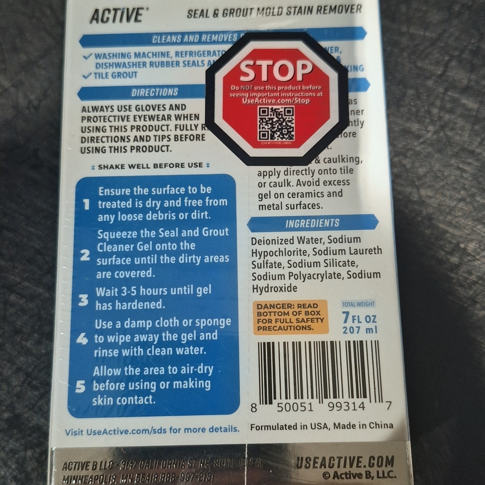 Active Seal & Grout Mold Stain Remover Cleaner Deep Clean Heavy Duty 7 oz Ub
