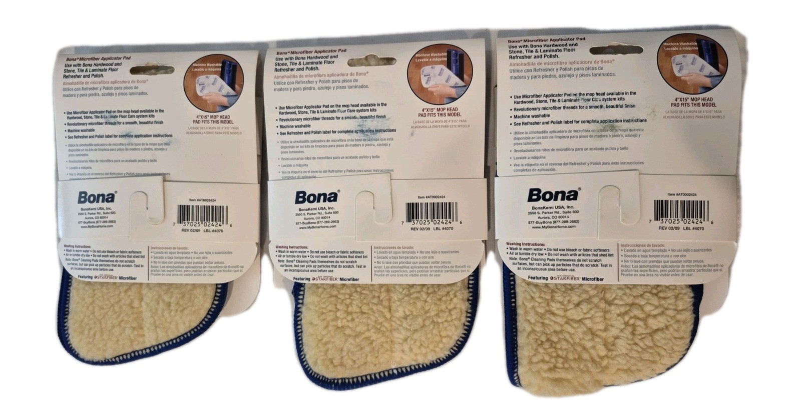 Bona Microfiber applicator Pad Hardwood Stone Tile Laminated Floors Lot Of 3