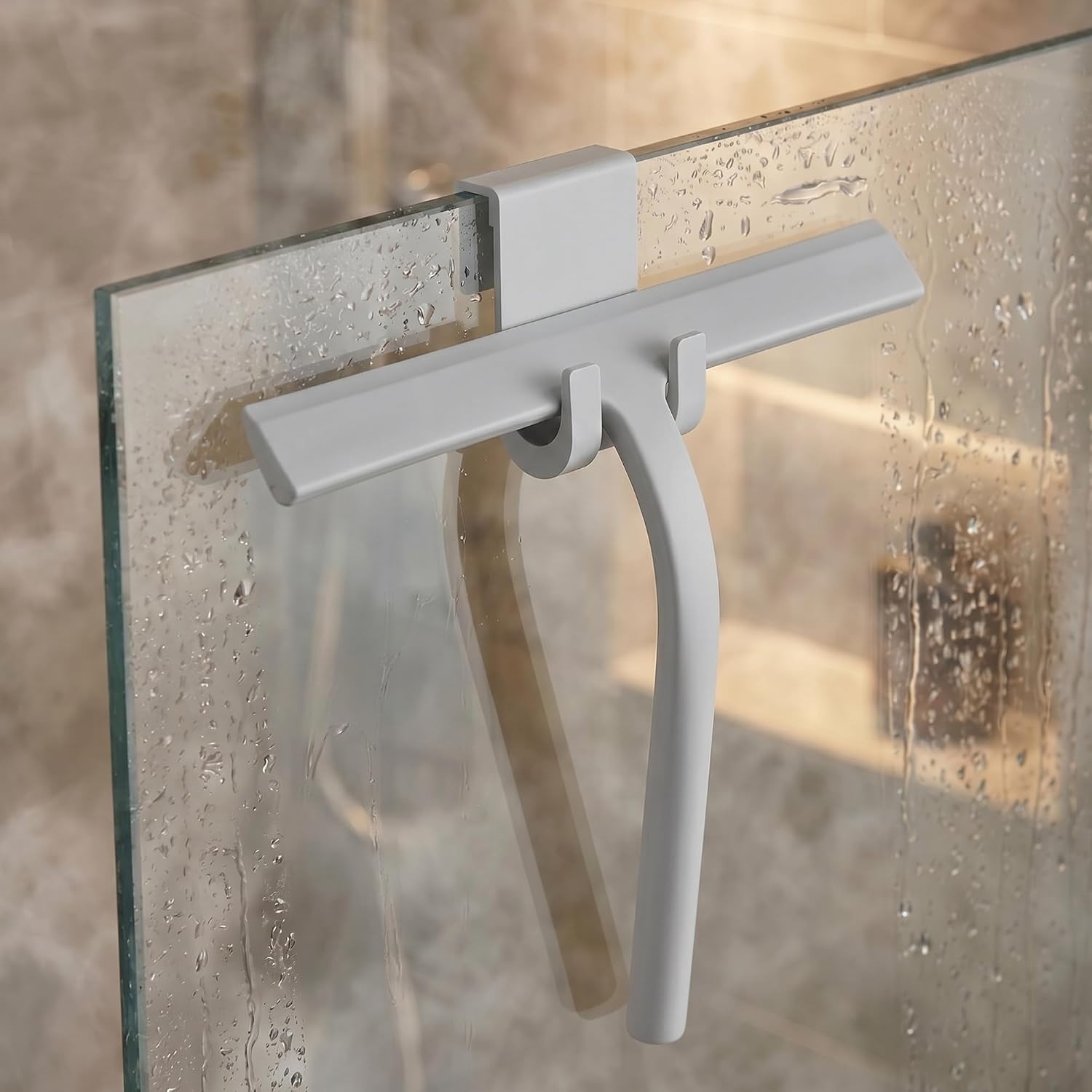 Shower Squeegee for Glass Doors, Mirror Window Tile Scrubber Cleaner with Hook