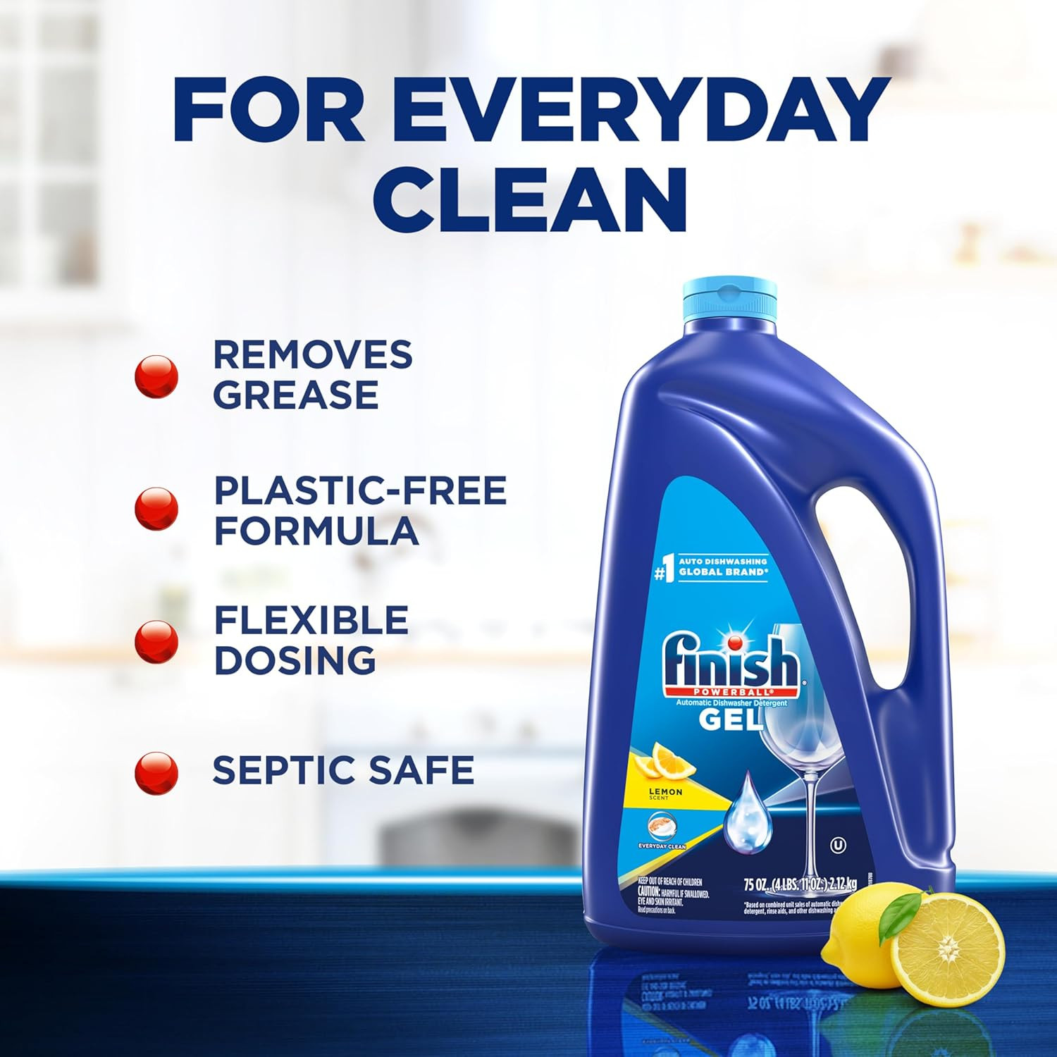Finish Gel Liquid Dishwasher Detergent, Advanced Deep Cleaning Power Dish Soap,