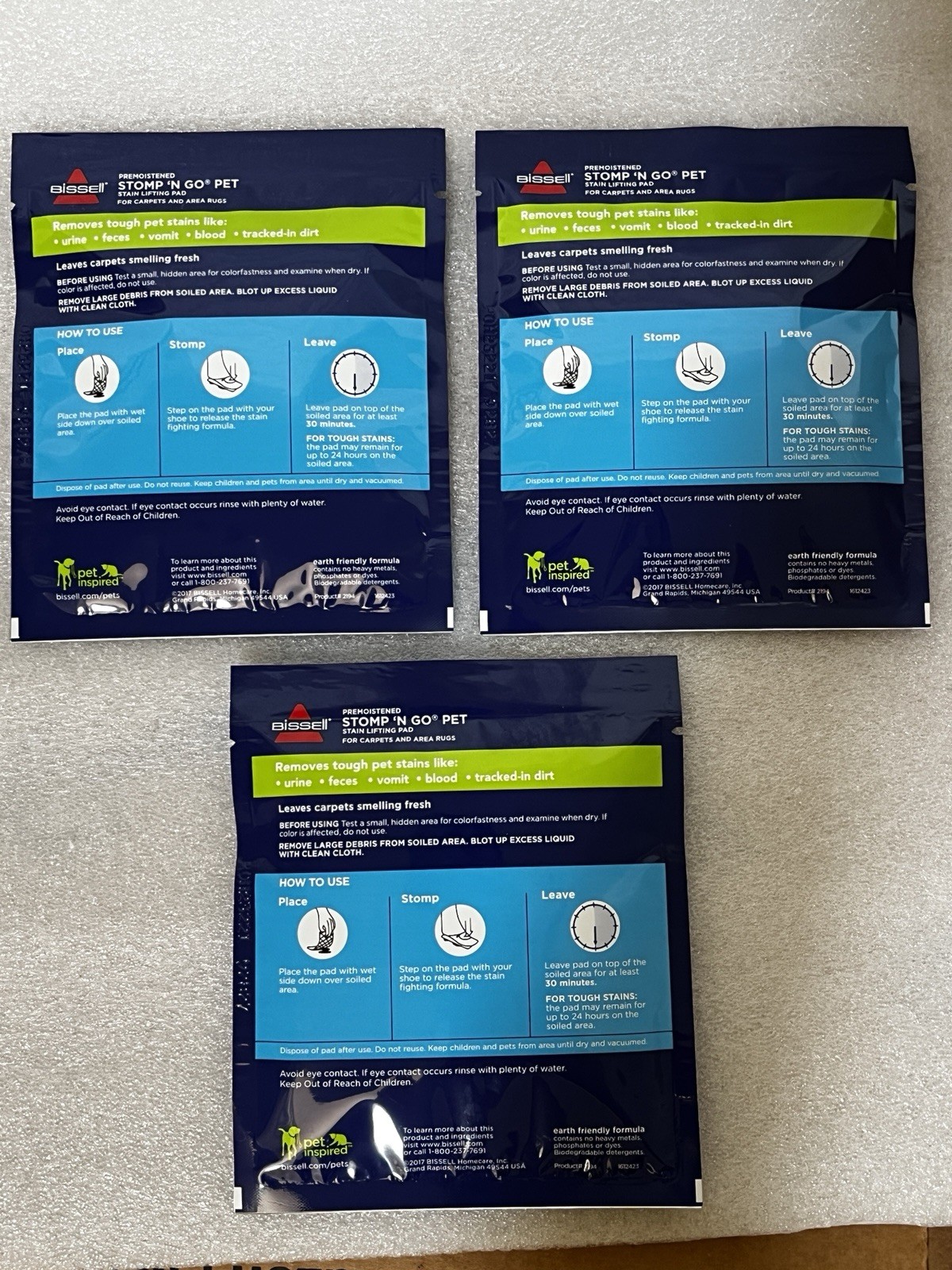 Bissell Stomp ‘N Go Pet Lifting Pads + OXY Stain Removal Carpet Rug Cleaner 3 Pk