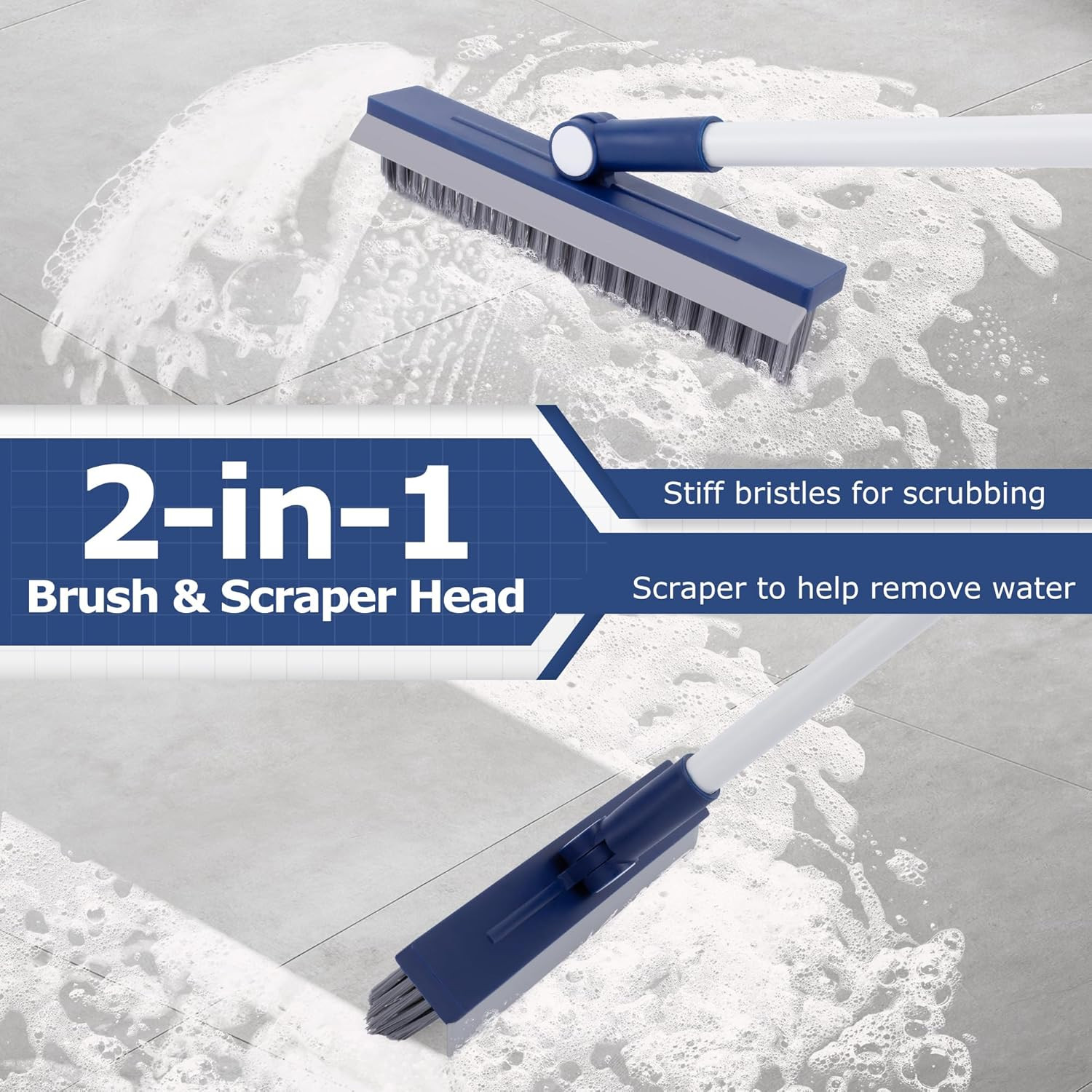 Grout Brush with Long Handle, Grout Cleaner Brush for Tile Floors, Stiff