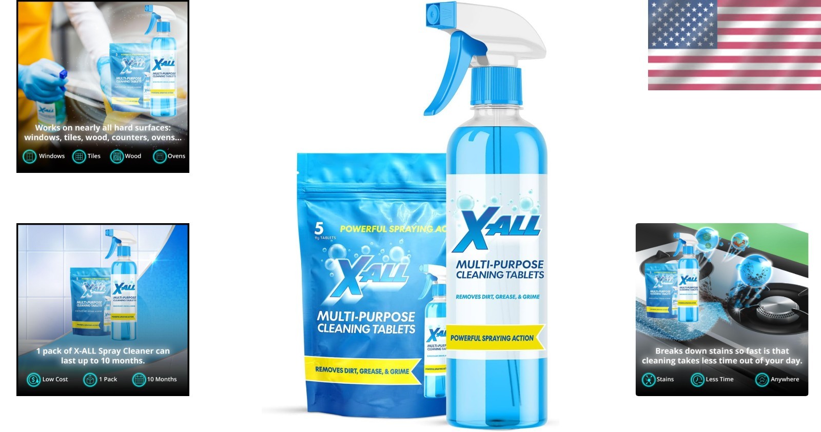 X ALL Multi Purpose Cleaner Spray Bottle and 5x Cleaning Tablets FREE SHIPPING