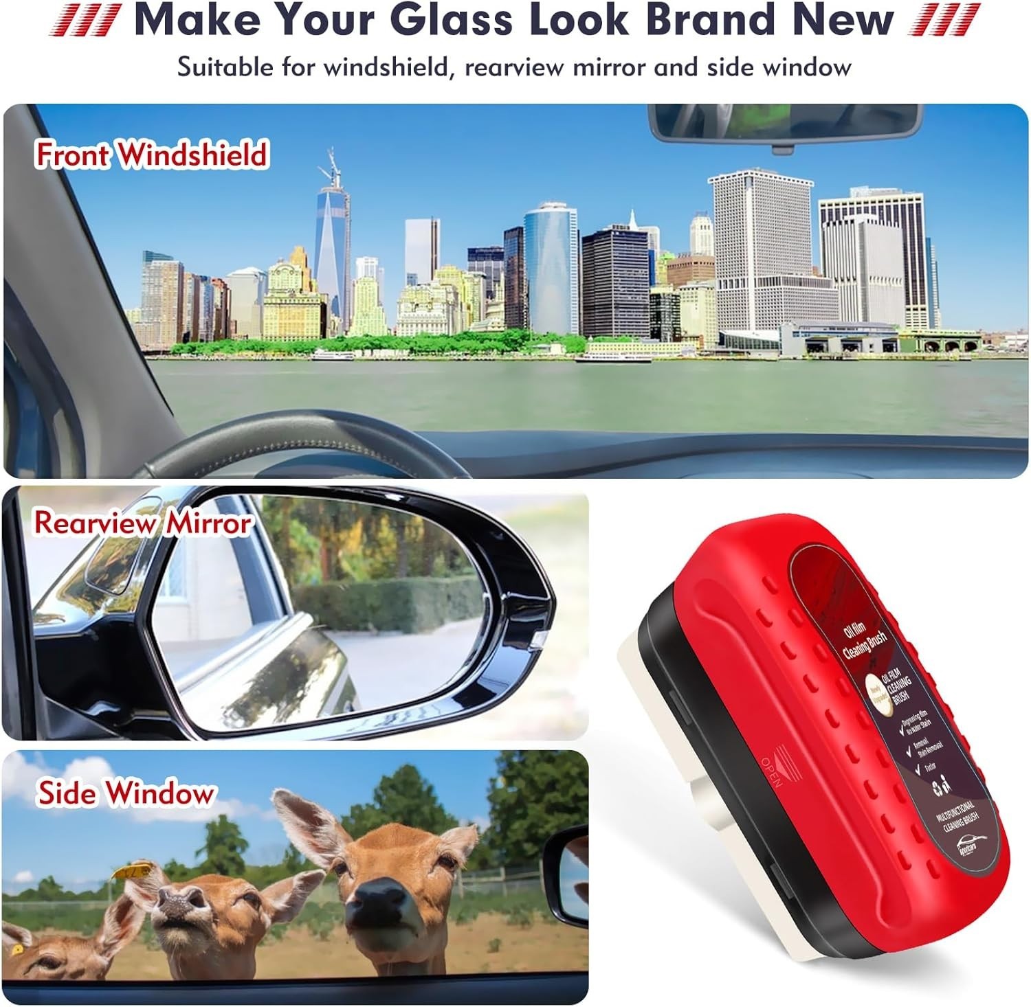Efficient Windshield Cleaner Brush – Red Oil Film Remover for Safe Driving 4.2oz