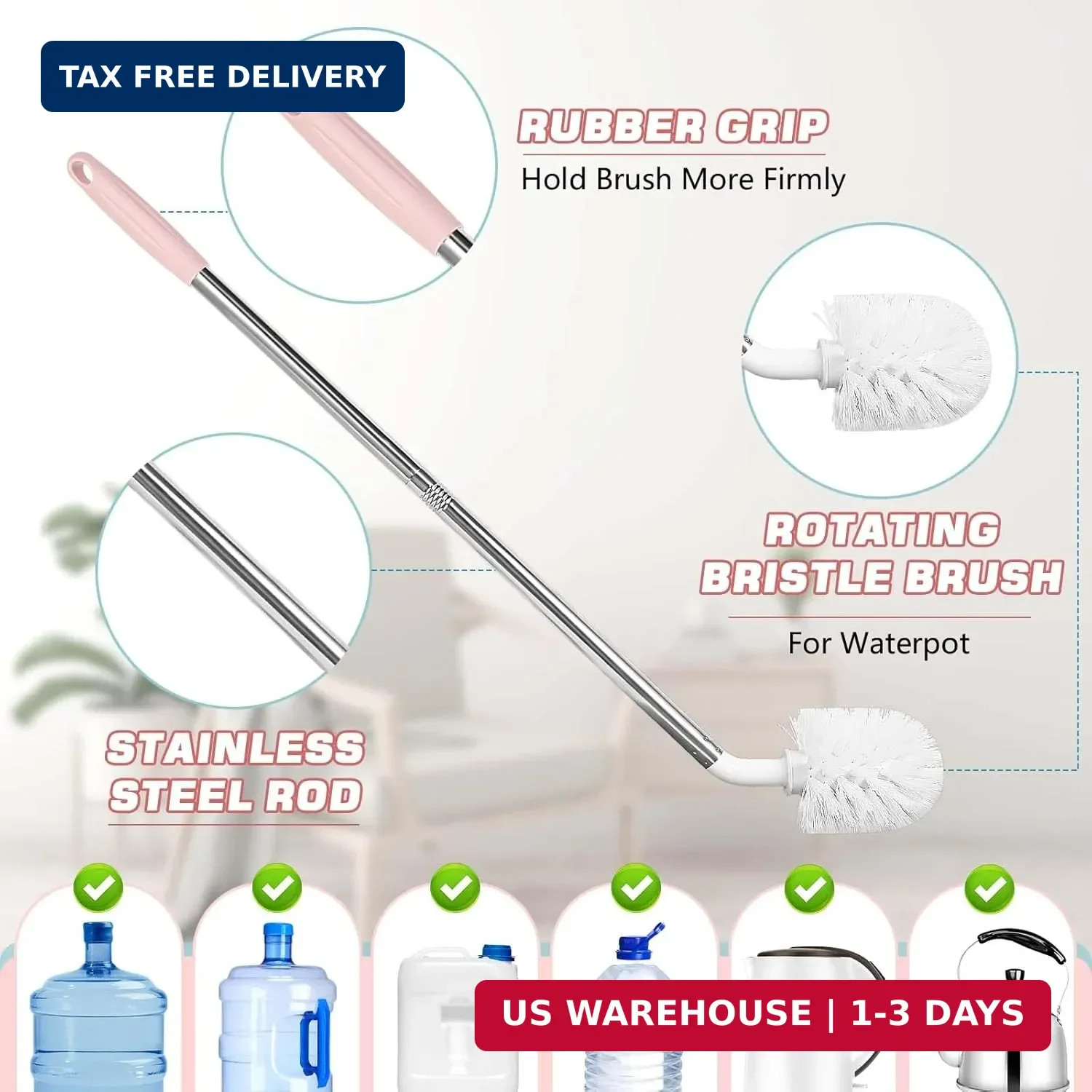 2 Pack 5 Gallon Water Jug Cleaning Brush Long Bottle Carboy Cleaner