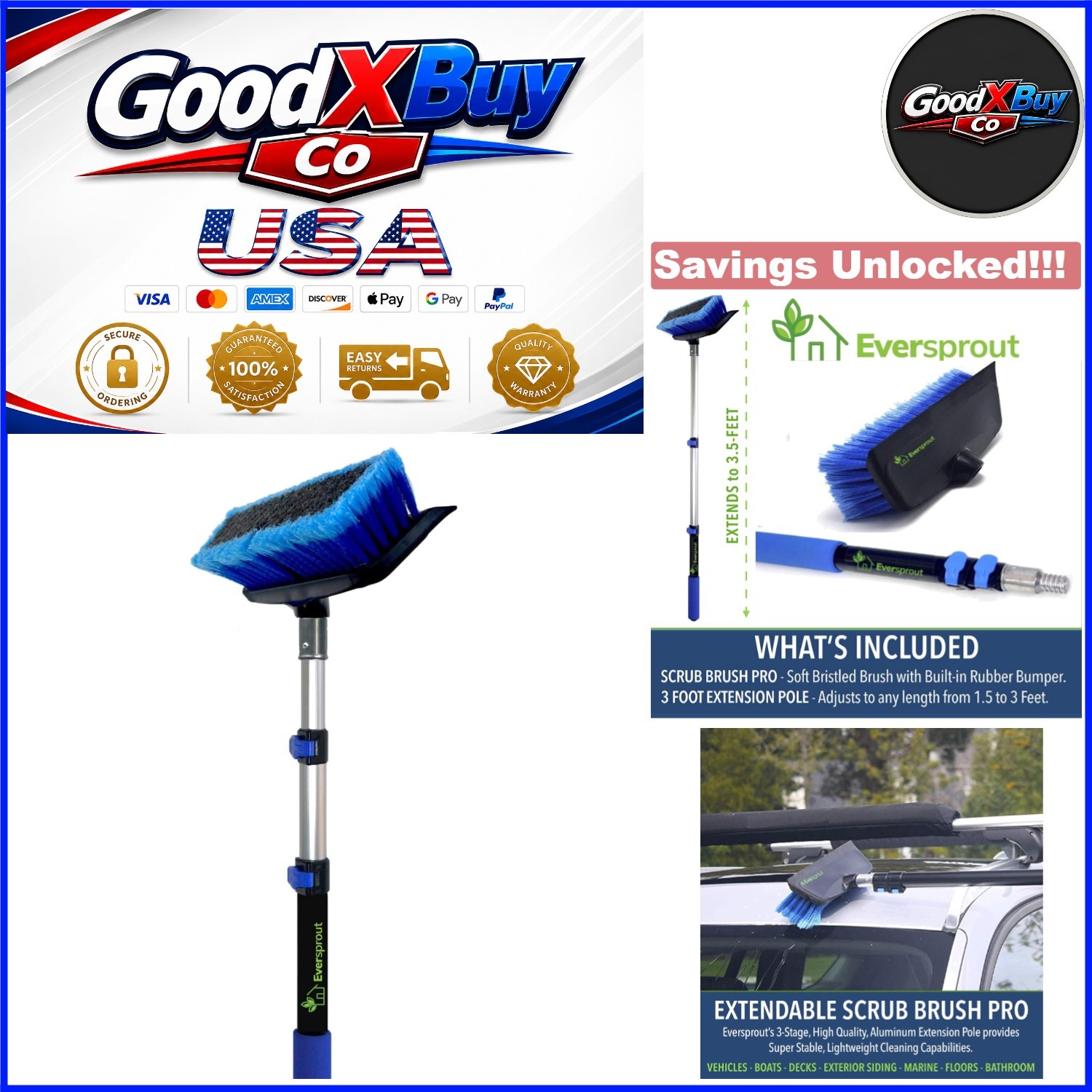 Lightweight 3ft Car RV Boat Solar Panel Cleaning Brush with Extension Pole