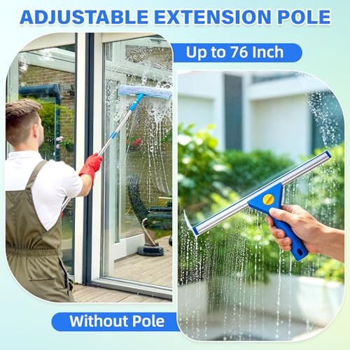 Window Cleaning Kit with 3 Gal Bucket – 14” Window Squeegee&15” Scrubber&76”
