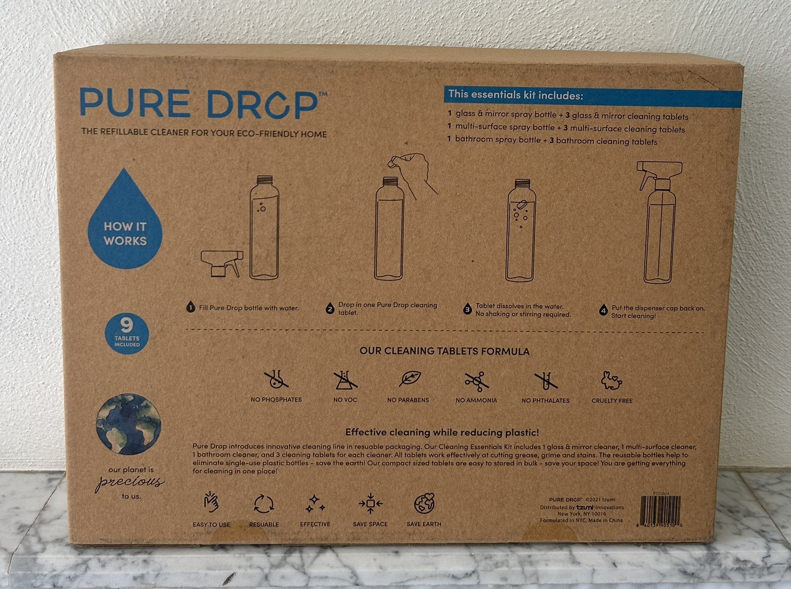 NEW! Pure Drop-Plastic Spray Bottles-26 oz Empty (3 Pack) & 9 Cleaner Tablets