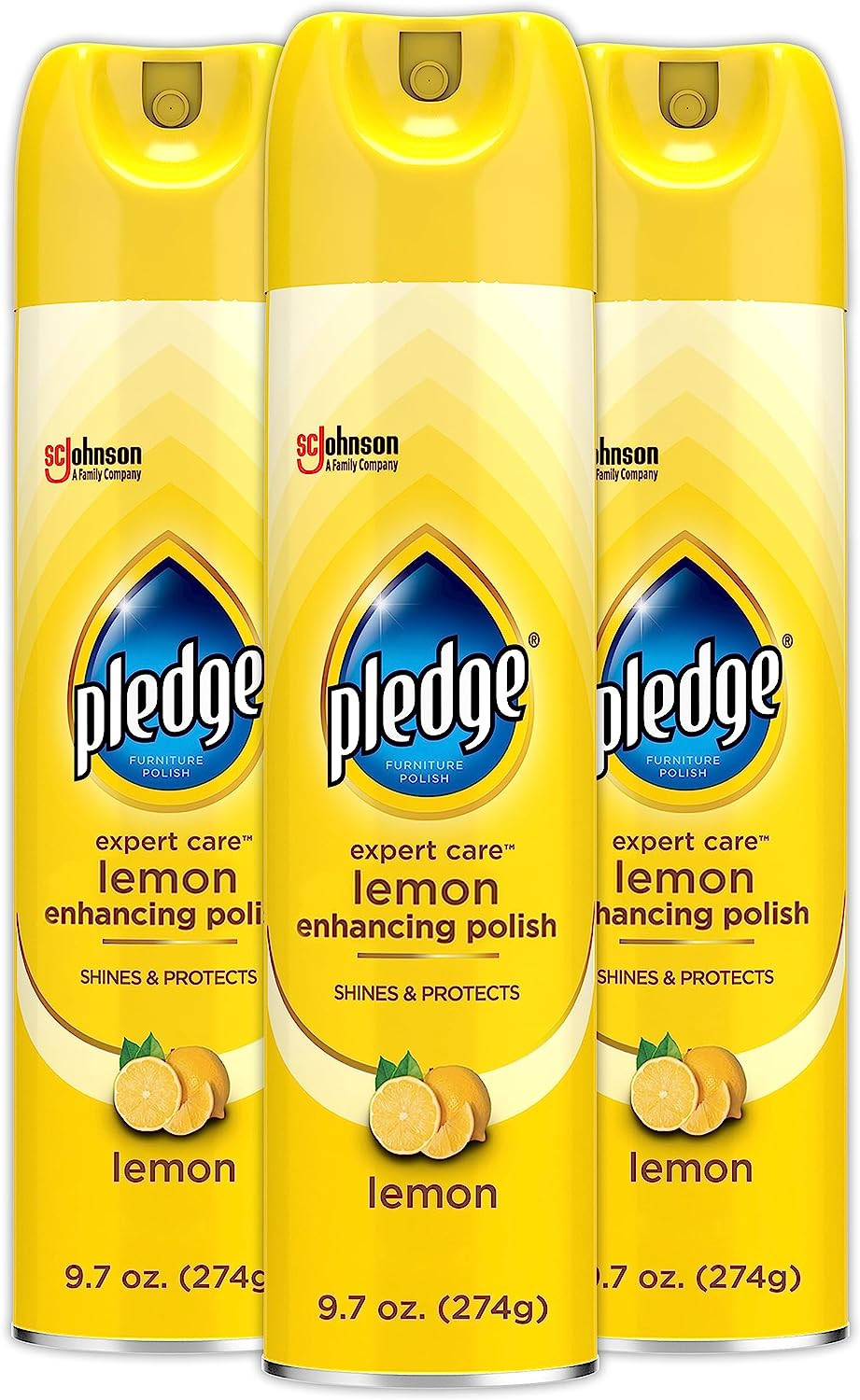 Pledge Furniture Polish Lemon Enhancing Aerozol Wood Spray Lemon Scent 9.7oz 3pk