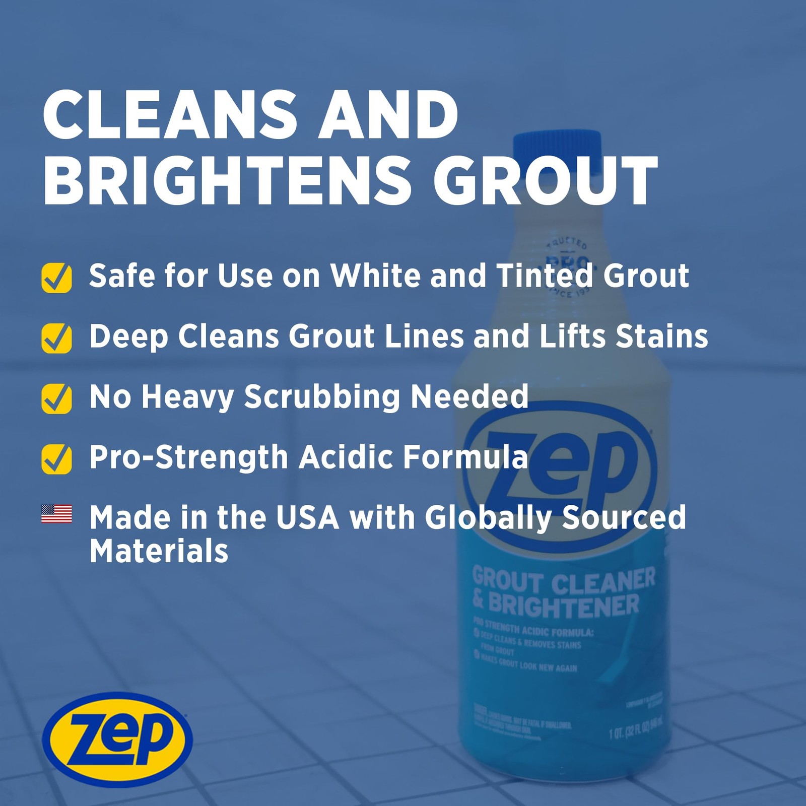 Zep Grout Cleaner and Brightener – 32 Ounce 32 Fl Oz (Pack of 1), ESSU104632