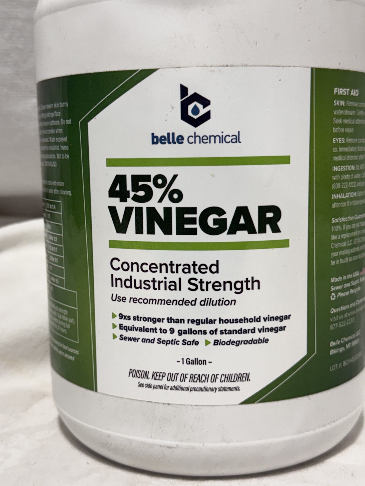 Belle Chemical 45% Pure Vinegar Concentrated Industrial Grade 1 Gallon Cleaner