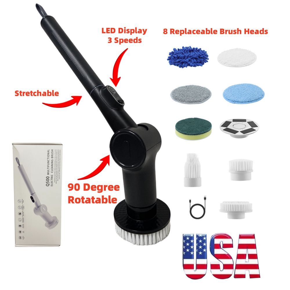 Electric Spin Scrubber 8 Replaceable Brush Heads Shower Cleaner Brush 3 Speeds