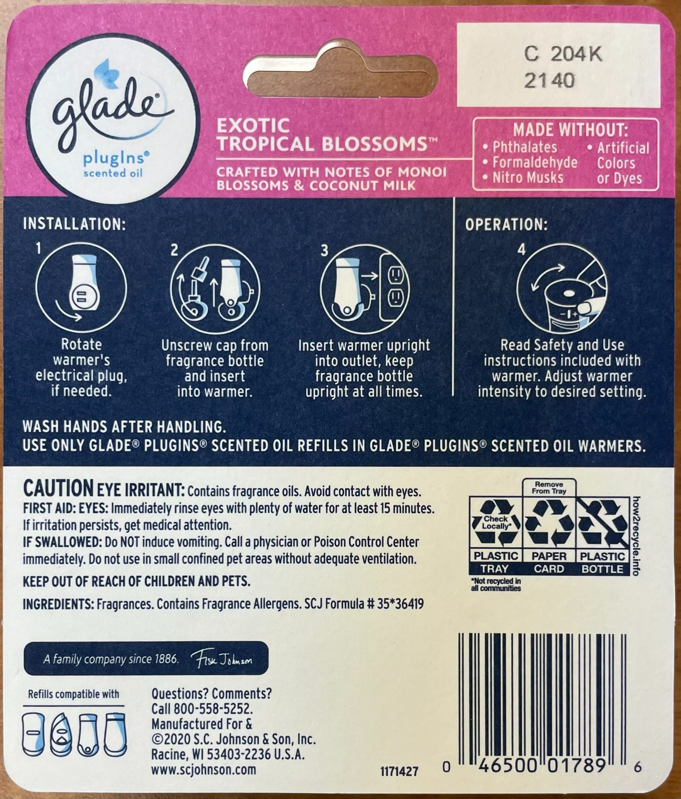 Glade Exotic Tropical Blossoms PlugIns 6 Packs of 2 Scented Oil Refills 12 total