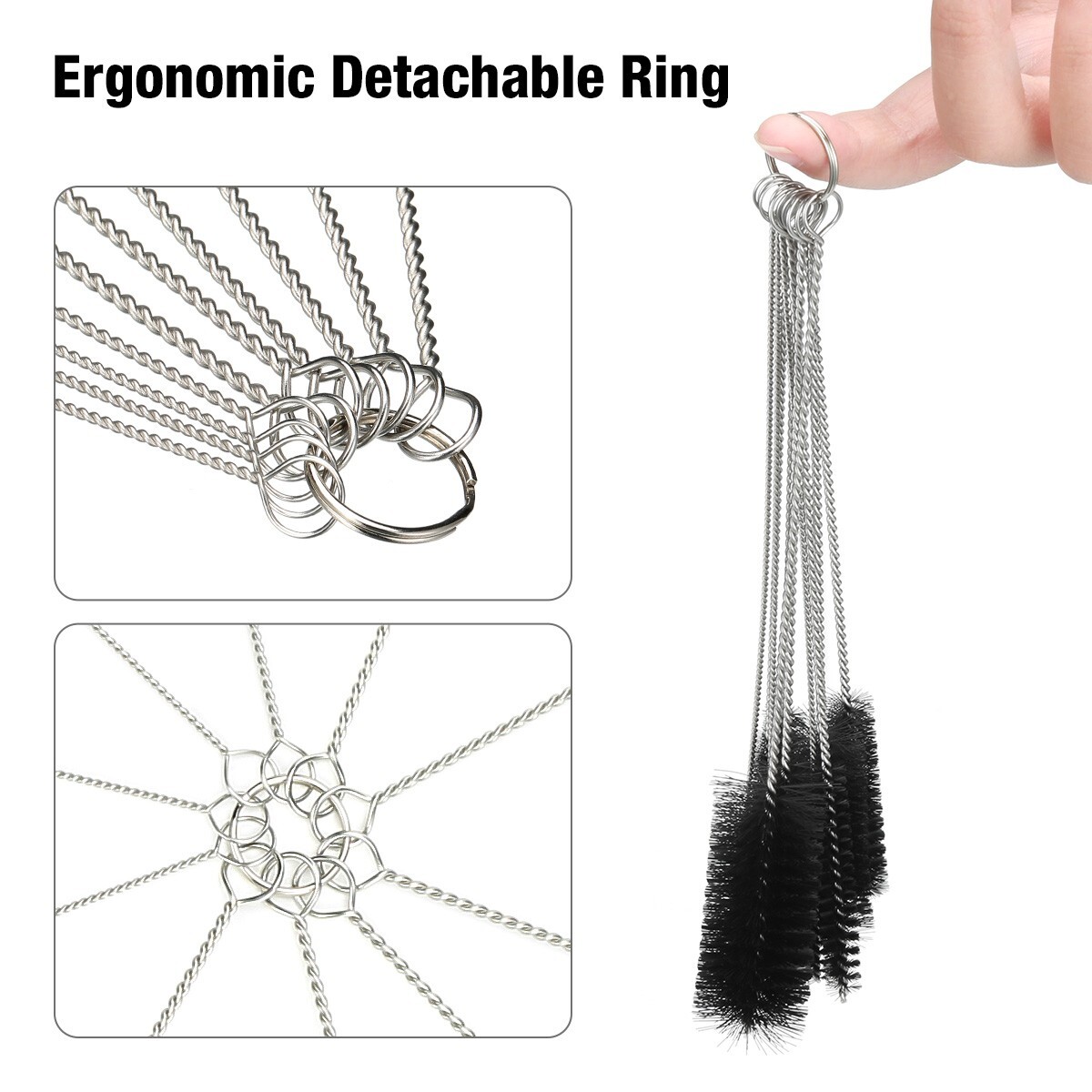 10-Pack Nylon Straw Cleaning Brushes–Stainless Steel Wire Drink Pipe Cleaner Kit