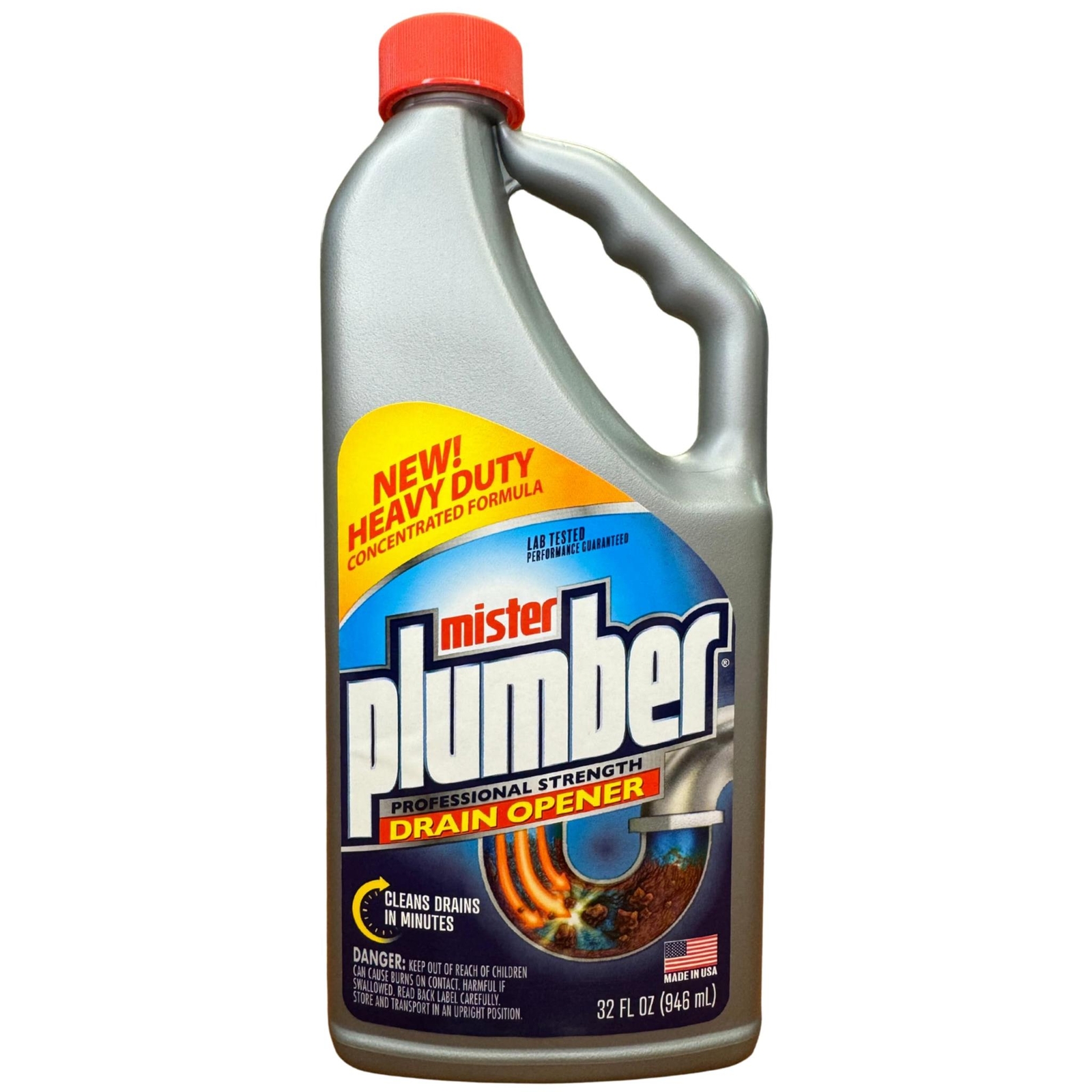 Mister Plumber Professional Formula Drain Opener, 32 Fl Oz “No-Glug” Easy-Pour B