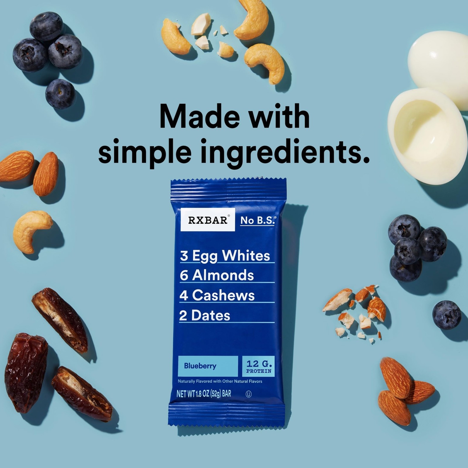 Rxbar Protein Bars, Protein Snack,Snack Bars,Blueberry,22Oz Box (12 Bars)-1 Box