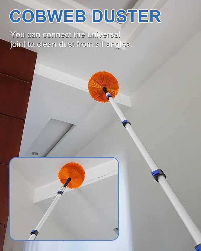 26 Foot High Reach Duster Kit 5-19 ft Telescoping Pole Ceiling Cobweb Cleaning
