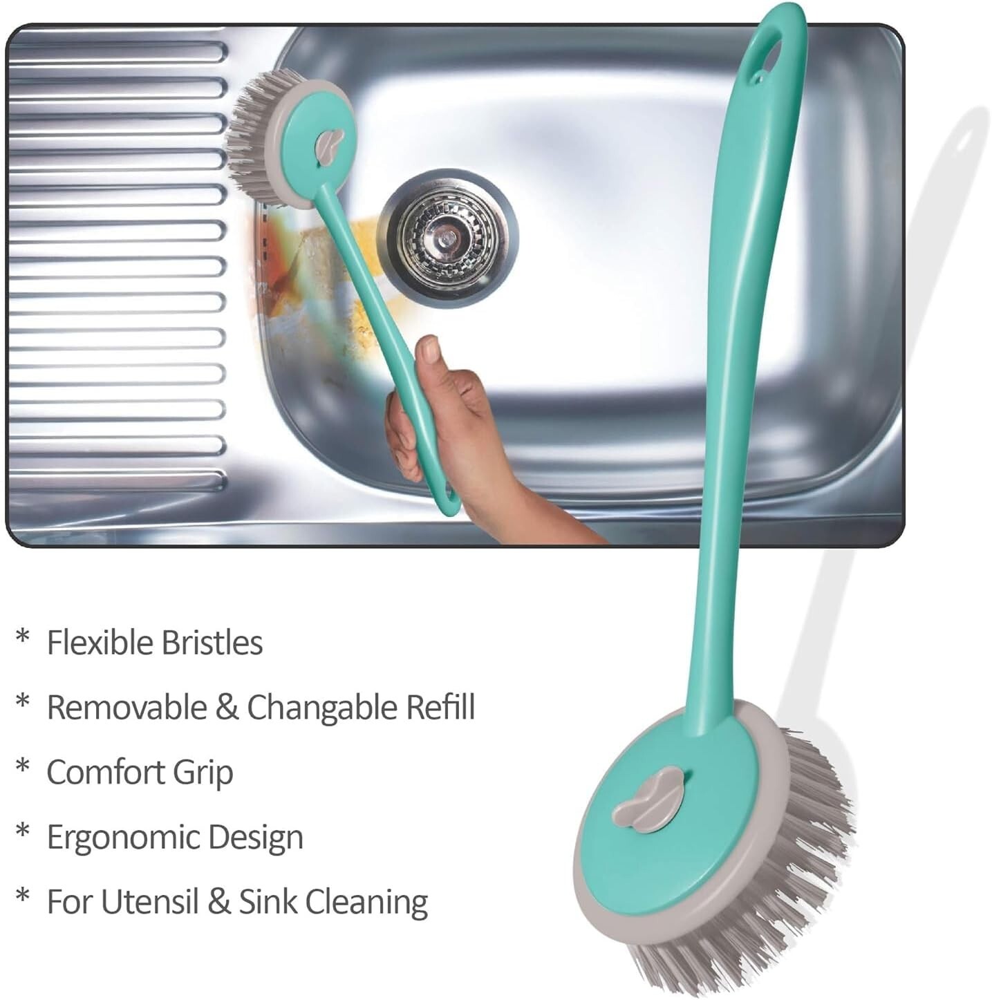 Kitchen Sink Brush, Aqua Green, Single Pack