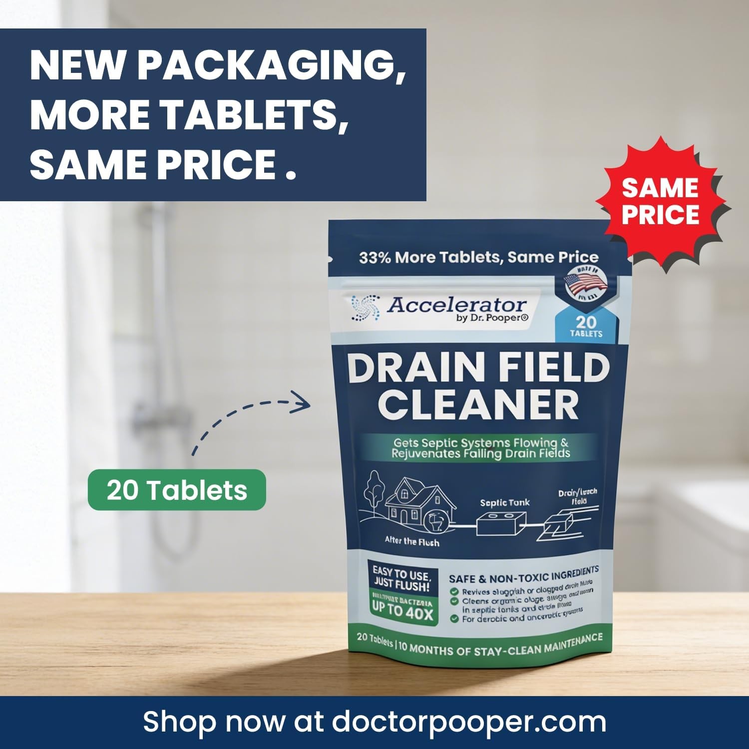 Accelerator by Dr. Pooper Drain Field Cleaner Tablets (20 Count) – Septic Tank T