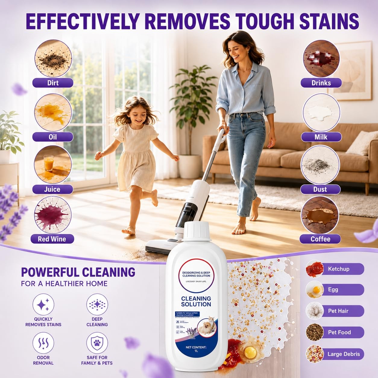 2 Pack Floor Cleaner Solution with Tineco Cleaning Solution Refill, Lavender-…