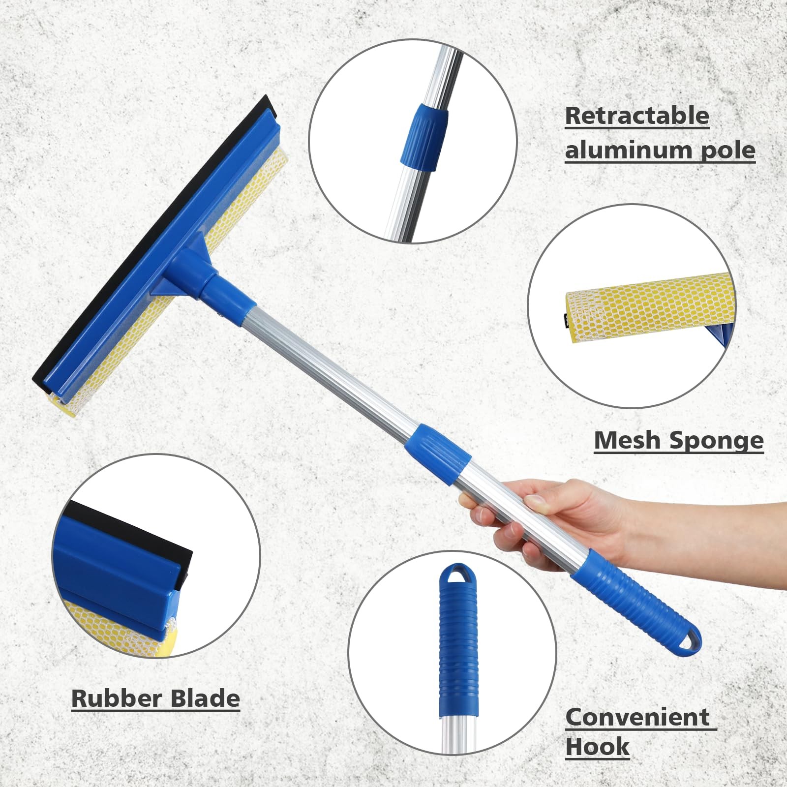 2 in 1 Squeegee Window Cleaner Long Stainless Steel Handle Sponge Car Window