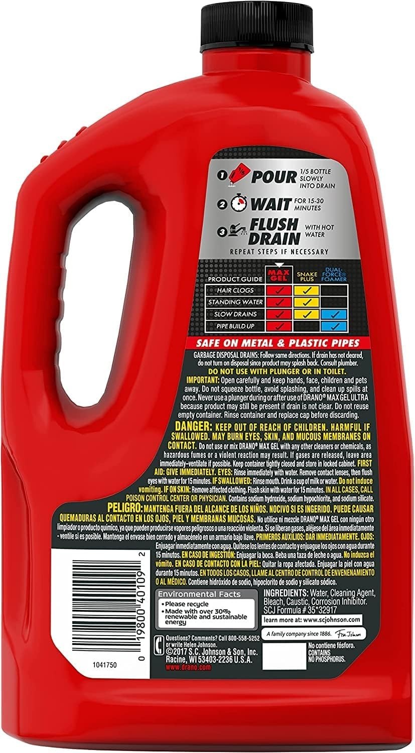 Drano Max Gel Drain Clog Remover and Cleaner for Shower or Sink Drains,80/160 Oz