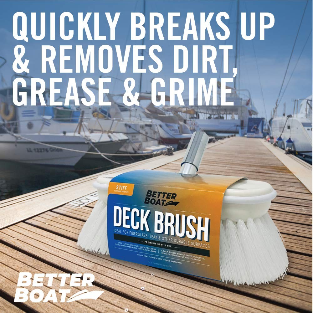 Stiff Boat Deck Brush, Heavy-Duty Marine Brush Head, 8″ Firm Bristle with Bum…