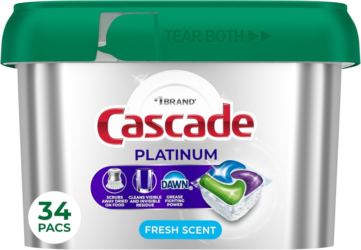 Cascade Platinum Dishwasher Pods, Dishwasher Detergent, 34 count