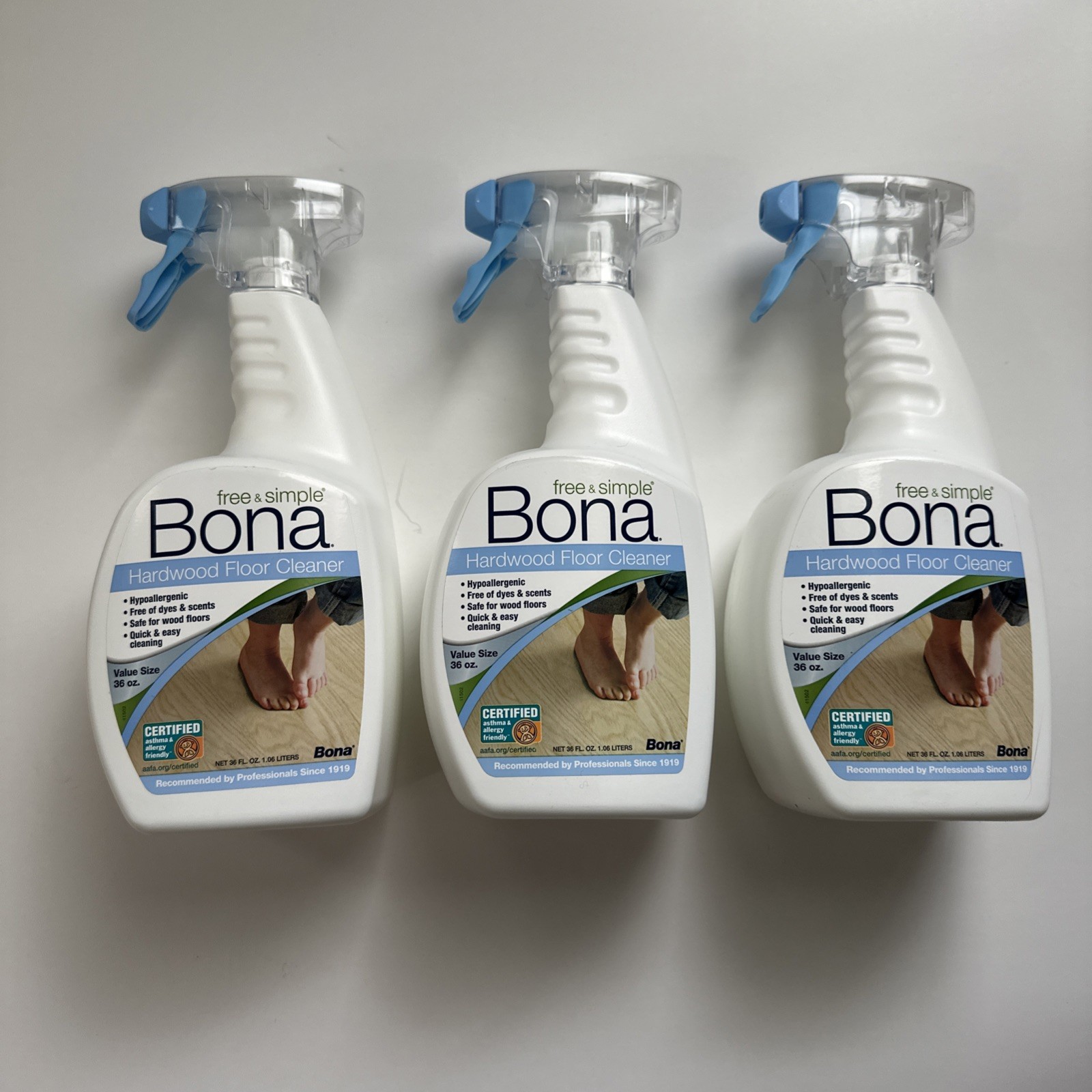 (3) Bona Free & Simple Hardwood Floor Cleaner Hypoallergenic Formula 36 Oz