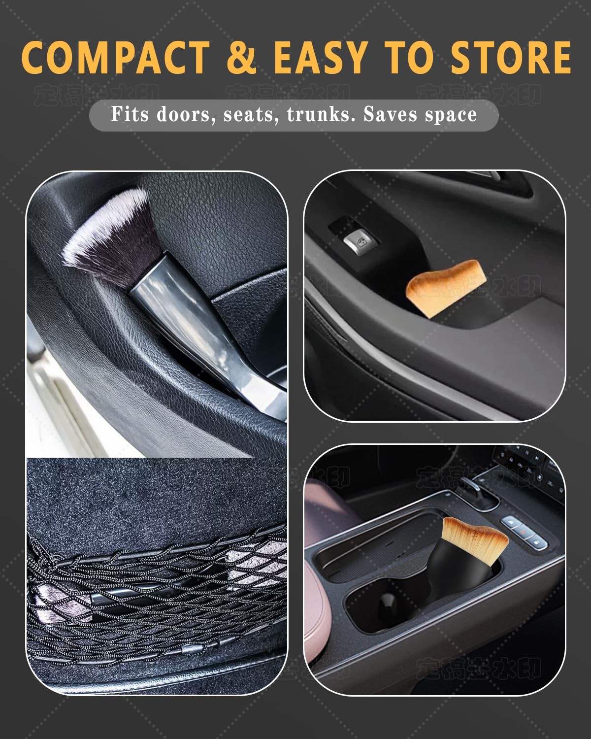 3 PCS Interior Detail Kit – 2 Soft Bristle Brushes & 1 Double Head 2-in-1 Duster