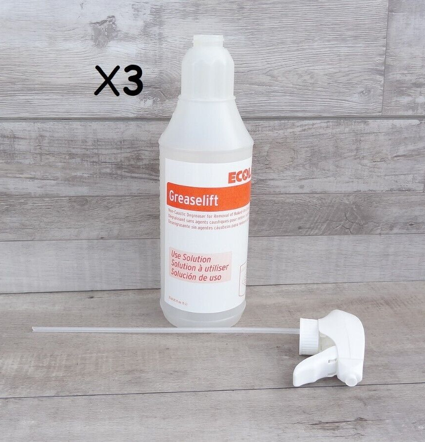 Ecolab Empty Spray Bottles For ~ GREASELIFT Non-Caustic Degreaser ~ 3 Bottles