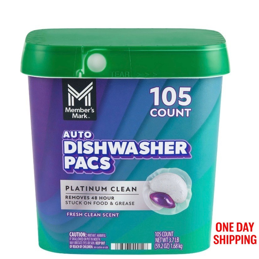 Member’s Mark Dishwasher Pacs, 105 ct – Platinum Clean, Automatic.
