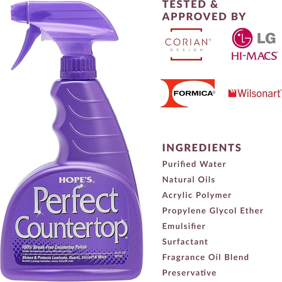 HOPE’S Perfect Countertop Cleaner and Polish 22-Ounce Streak-Free Pack of 2