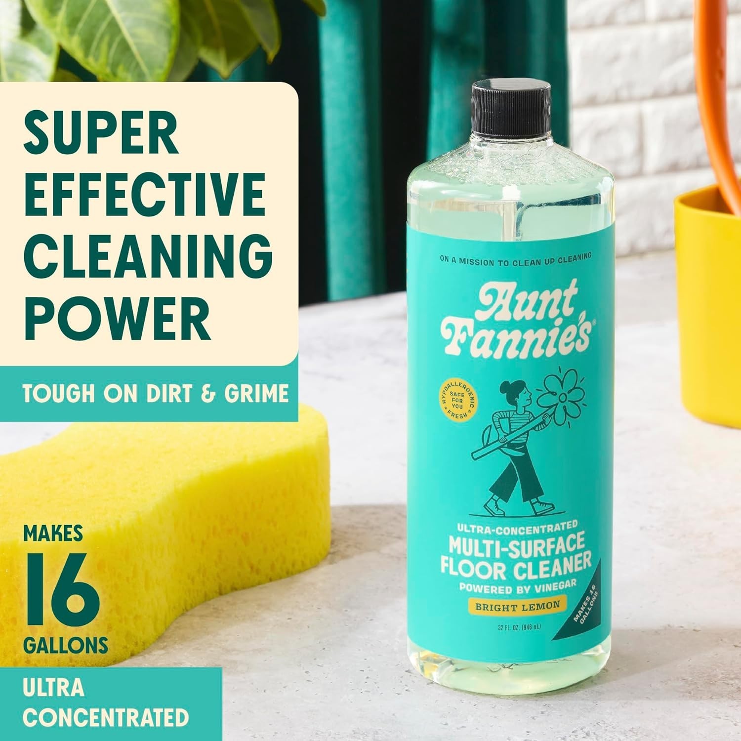 Powerful Vinegar Floor Cleaner with Lemon Scent – Safe for All Floors, 32 oz x 3