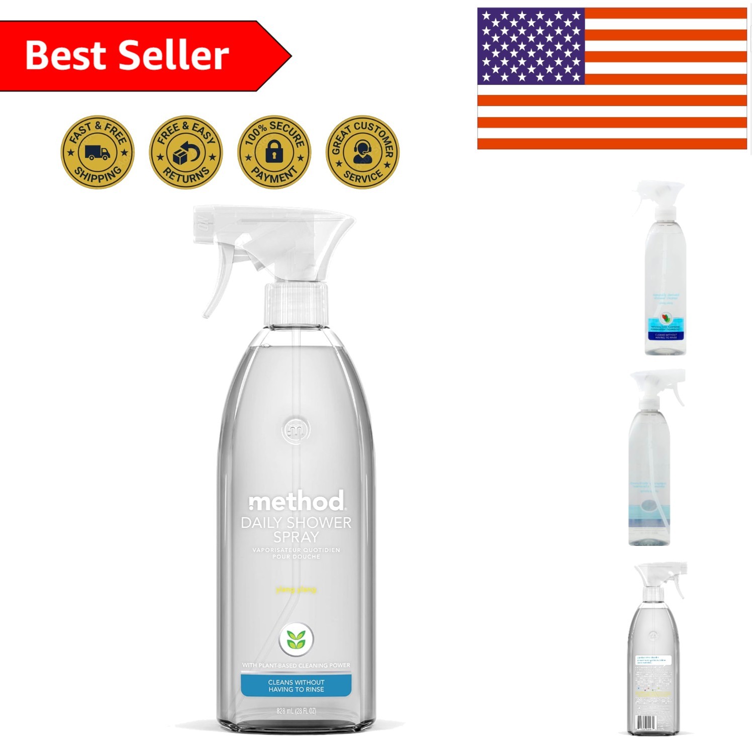 28 oz Plant-Based Shower Cleaner Spray – Effortless Cleaning with Ylang Ylang