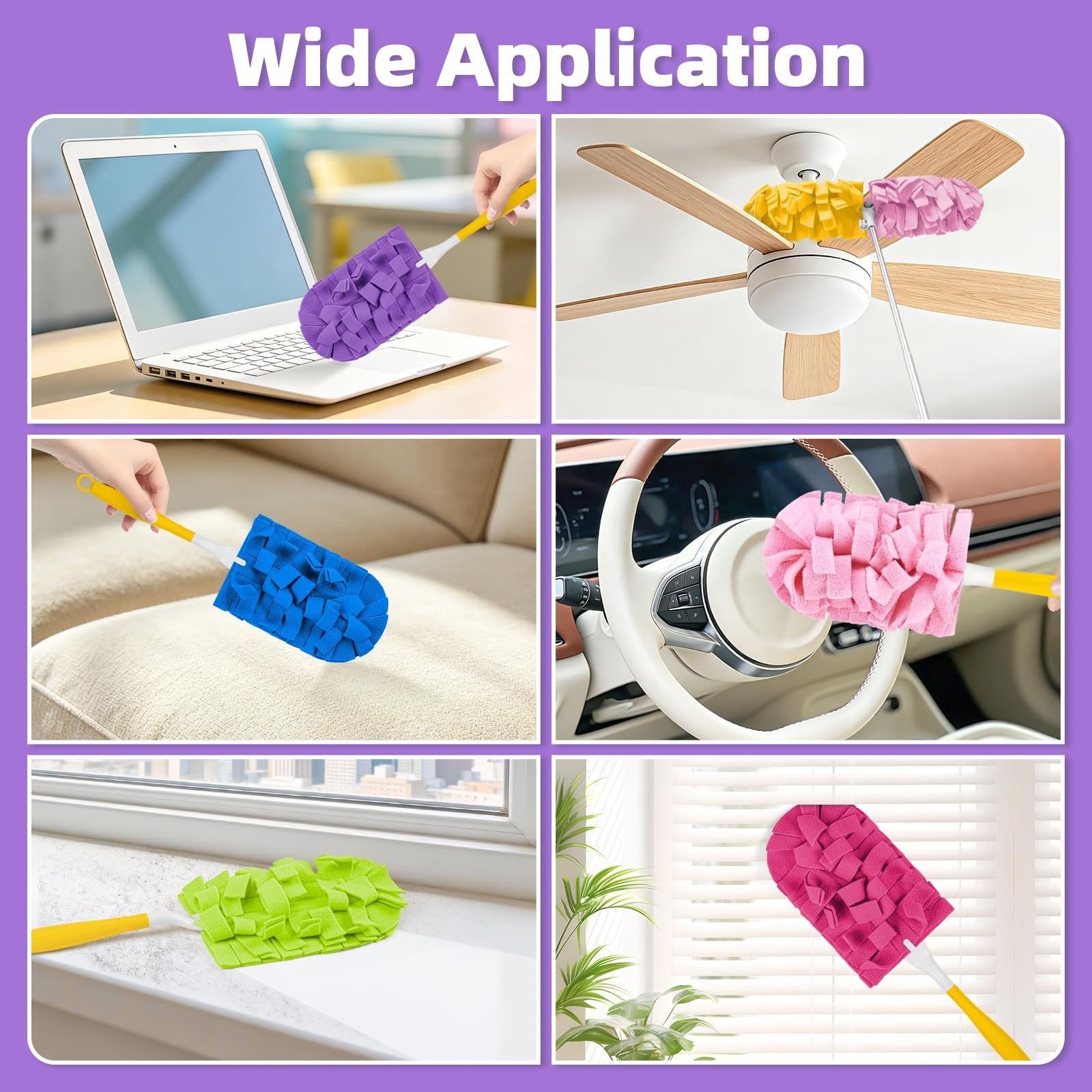 12 PCS Washable Fleece Duster Refills, Heavy Duty 360° Cleaning Pads + Handle